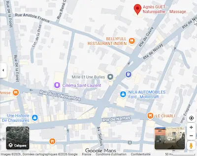 Carte de localisation du cabinet de naturopathie d'Agnès Guet, 6 route du Gâvre, Blain 44130, proche du centre-ville